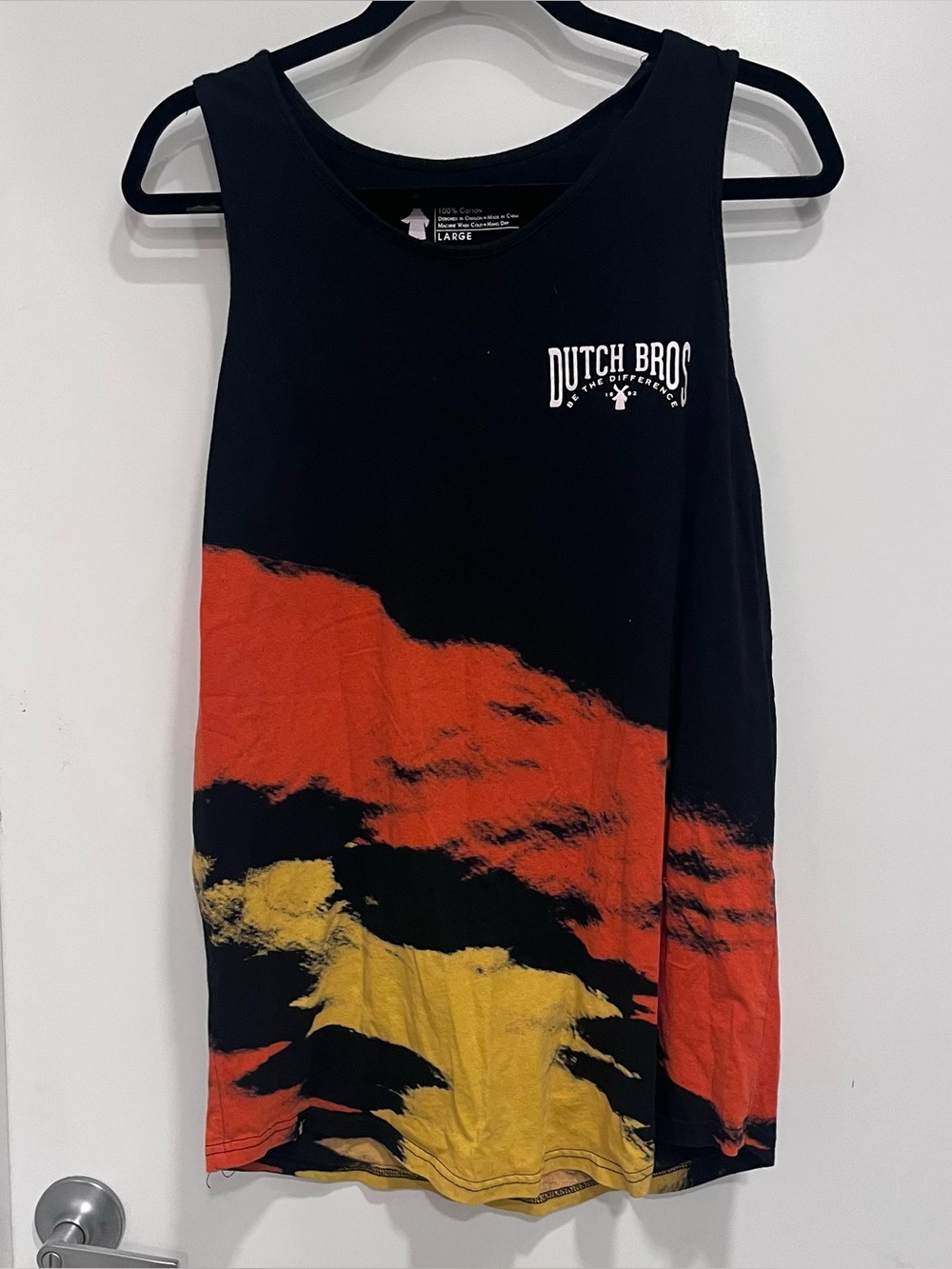 Dutch Bros Men's Tie-Dye Tank Top Black 100% Cotton Logo Large Coffee